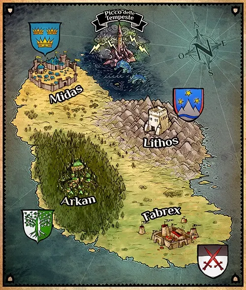 Mappa illustrata del continente di Toras